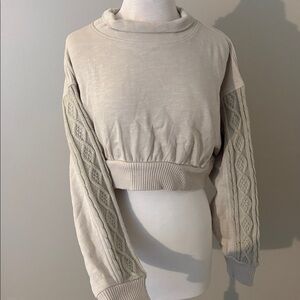 Beige Sweater with Patterned Sleeves